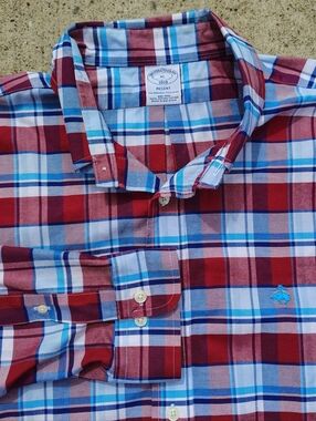 Brooks Brothers 1818 Regent Fit Plaid Button Down Shirt XL Blue Red White Cotton